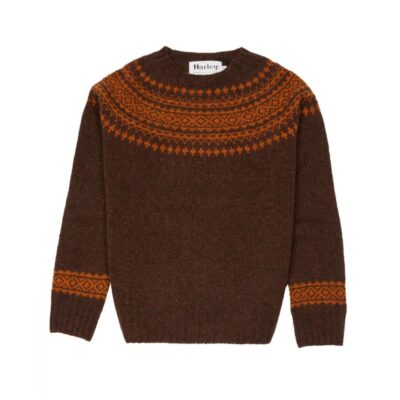 Hot Harleys Harley Of Scotland M3170/7 Yoke Fairisle Knit – Coffee/Vintage Orange (Excluded From All Discount Codes) Brown