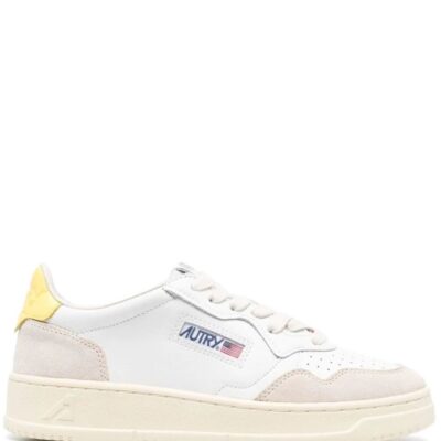 Online Autry Medalist Low Leather/Suede White & Lemon Grass – Autry Action Trainers Yellow