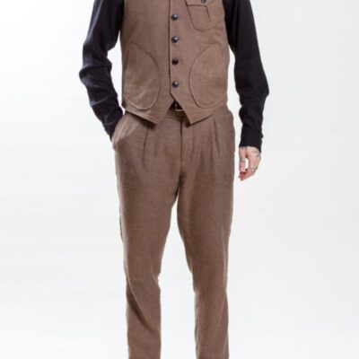 Hot Uncle Bright Uncle Bright Harry Cotton & Linen Pocket Waistcoat Brown